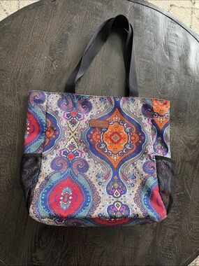 Multicolor Paisley Tote Bag with Black Straps